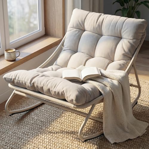 Grand patio Fauteuil à Bascule d’Extérieur avec Coussin – Chaise Relax Ergonomique en Métal, Résistante aux Intempéries, pour Jardin, Terrasse, Balcon...