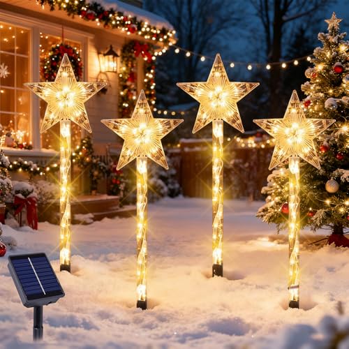 4PCS Solar Weihnachtsbeleuchtung Außen,Stern Weihnachtsbeleuchtung...