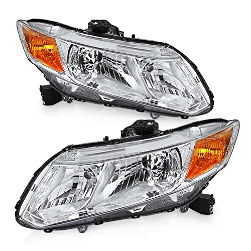 TUSDAR Headlights Assembly Replacement Compatible with 2012-2015 Honda Civic 4-Door Sedan / 2012-2013 Honda Civic 2-Door Coupe Driver and Passenger Side (Chrome Housing)