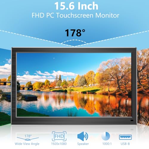 Image of Prechen 15.6 Inch Portable Touchscreen Monitor, IPS FHD 1080P Touch PC Display, 60Hz, LED Backlit Multi-Touch Monitor, VESA, HDMI & VGA & Type-B Computer Touch Screen for Laptop Mini PC Phone