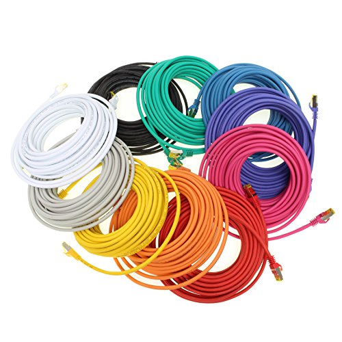 2m - 10 Couleurs - 10 pièces - Cat.7 câble Patch Set, S/FTP (PiMF) Câbles réseau Ethernet LAN 10 Gigabit - Haute Vitesse - 600 MHz avec Une Protection de Verrouillage,sans halogène (LSZH)