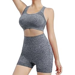 Conjunto Deportivo Mujer 2 Piezas Pantalones Cortos de Yoga sin Costuras Elásticos Leggings de Cintura Alta Top Deportiva Ropa de Entrenamiento para Fitness Gym Running Jogging Gimnasio Ejercicio