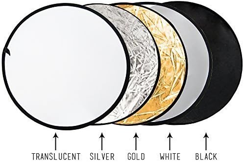 LimoStudio 32" 5-in-1 Photography Collapsible Light Disc Reflector, 5 Colors White, Black, Silver, Gold, Translucent, AGG807
