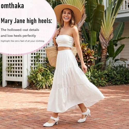 Image of Women's Comfortable Mary Jane Pumps Vintage Cutout Closed Toe Kitten Heels for Dressy Office Work