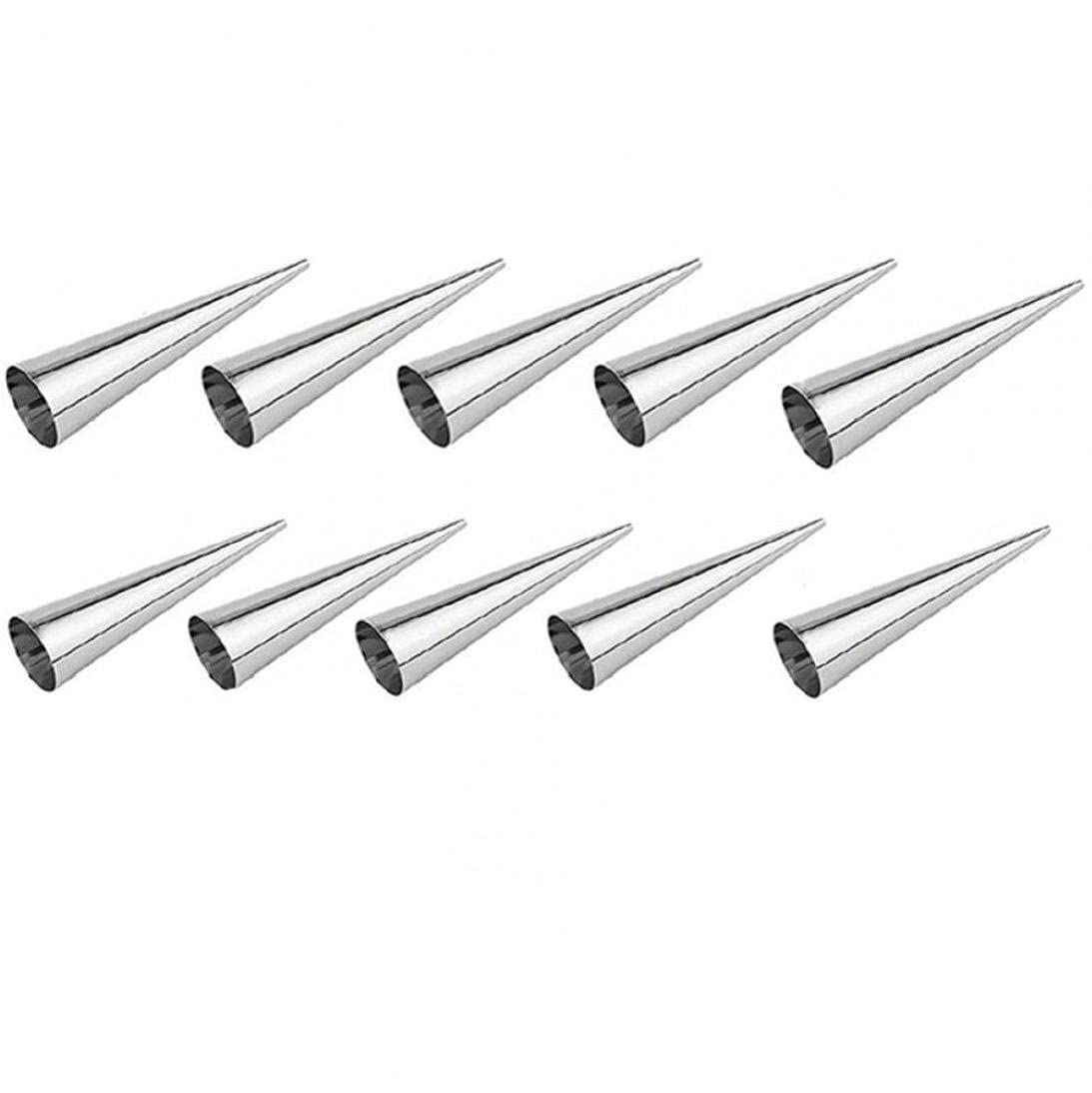 Onsinic Silver 10Pcs Cream Horn Mould Conical Tube Cone Roll Moulds Pastry Mold Baking Cones Tool