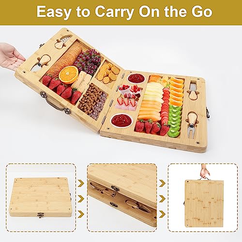 Fccabin Tábuas de charcutaria de viagem, tábuas de charcutaria grandes com perna de mesa, conjunto d