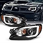 AKKON - For 2006-07 Subaru Impreza LED Daytime Running Lamp Strip Projector Headlights Black Housing Clear Lens Full Set