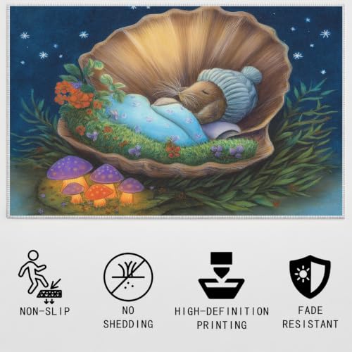 Alfombra para dormitorio de noche tranquila con dibujos de conchas y animales 7