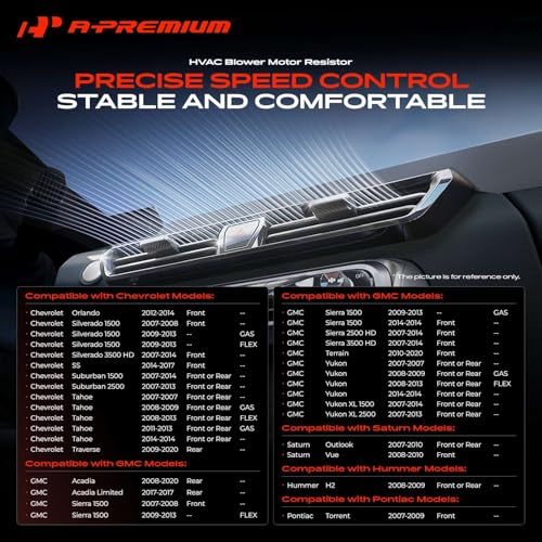 Image of A-Premium Front HVAC Blower Motor Resistor Compatible with Chevrolet Silverado 1500, Cruze, Equinox, Traverse, Tahoe, Camaro, Suburban 1500 & GMC Sierra 1500, Acadia, Terrain, Yukon & Buick Enclave