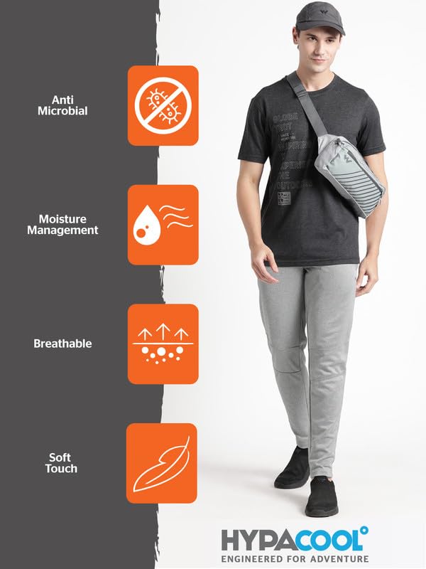 Image of Wildcraft Stylish Men Polyester Kooltex Crewneck Textography T-shirt | Half Sleeve Regular Fit T-shirt for Mens