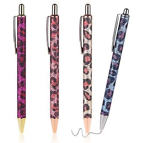 WY WENYUAN 4Pcs Ballpoint Pens, Comfortable Writing Pens, Metal Retractable Pretty Journaling Pens, Black Ink Medium Point 1.0 mm Click Pens, Cute Pens Office Supplies for Women&Men