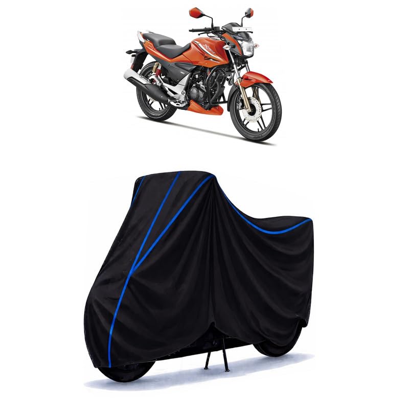 Image of Hero CBZ Xtreme 150 Bike Cover Water Resistant Universal Motorcycle Rain | Heavy Duty UV Protection, Dust, Scratch Indoor Outdoor All Weather with Black Blue Piping Elastic