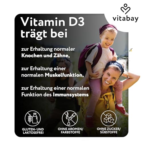 Vitabay Vitamin D3 + K2 Depot – 180 vegane Tabletten – hochdosiert – 5000 IE Premium Vitamin D3 mit K2-MK7 All-Trans – ohne Zusätze – vegan & laborgeprüft in Deutschland – Vorrat für über 18 Monate