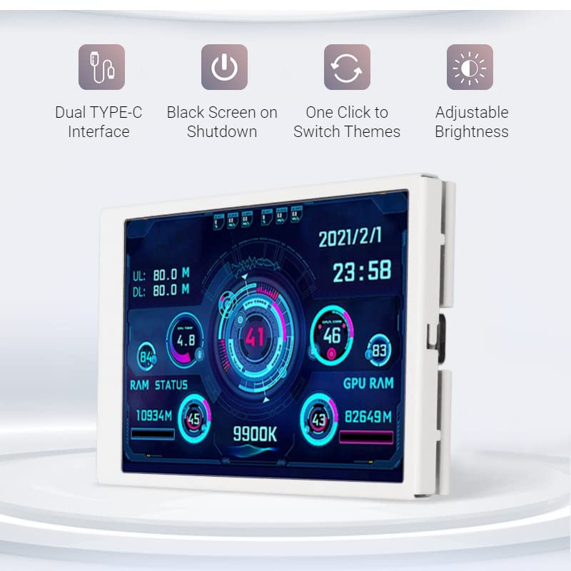 Image of Yunseity Computer Temp Monitor, AIDA64 PC CPU Hard Disk Real Time Data Monitor, 3.5 Inch USB Mini Screen PC Sensor Panel Display with USB Type C Port (White)