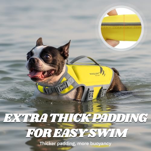 VIVAGLORY High Buoyancy Schwimmweste Hund, Rettungsweste, Hundeschwimmweste für Bootfahren, Schwimmhilfe & Auftrieb, S, Gelb