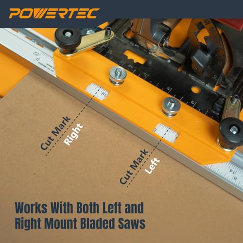 Image of POWERTEC Circular Saw Guide Rail System - Rip-Cut Edge Guide Track for Straight Cuts in Plywood, Sheet Goods & Panels - Fits Left & Right Circular Saws - Portable Cutting Jig for Woodworking (72093)