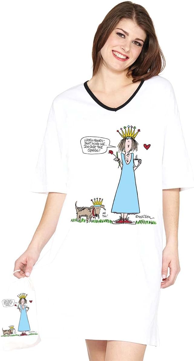 Emerson Street Clothing | Listen Honey, Don't Mind Me...I'm Just the Queen | Ladies 100% Cotton USA Made Nightshirt in a Bag