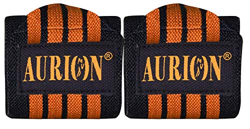 Image of Aurion premium Super Comfort and Durable Weight Lifting Belt (Large, Black, Pack of 1) & AURION Durable Premium Weight Lifting Training Wrist Braces - 1 Pair (Black x Orange, 19 inch)