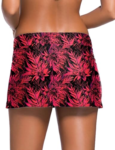 Image of REKITA Women Swim Skirt Solid Color Waistband Skort Bikini Bottom