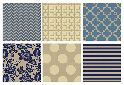 Note Card Cafe Bella Kraft All Occasion Wrapping Paper | 18 Pack | 30 x 120 inch Rolls | Blue, Cream | for Birthdays, Weddings, Showers, Gifts, Holidays, Christmas | Recyclable, Biodegradable