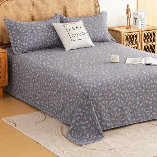 Image of Story@Home King Size Air Cotton Bedsheet 240 TC Flat Sheet with 2 Pillow Covers, Soft & Durable Bed Sheet for King Bed (250 x 270 cm, Floral Print, Dark Grey)