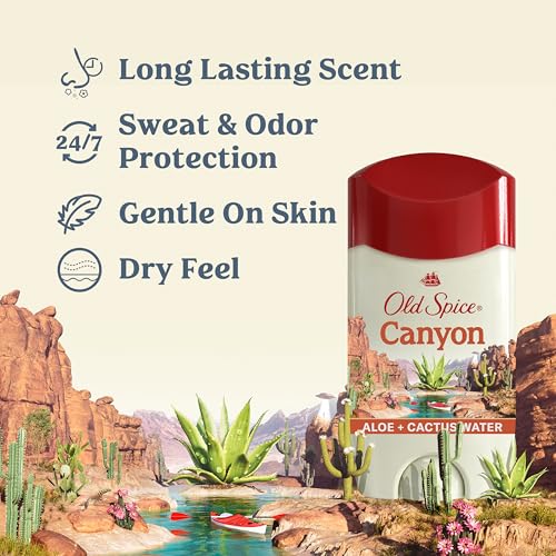 Image of Old Spice Antiperspirant & Deodorant for Men, 24 /7 Sweat & Odor Protection, 24 /7 Freshness with Long Lasting Scent, Gentle on Skin, Dry Feel, Canyon with Aloe Scent, 2.6 oz (Pack of 3)