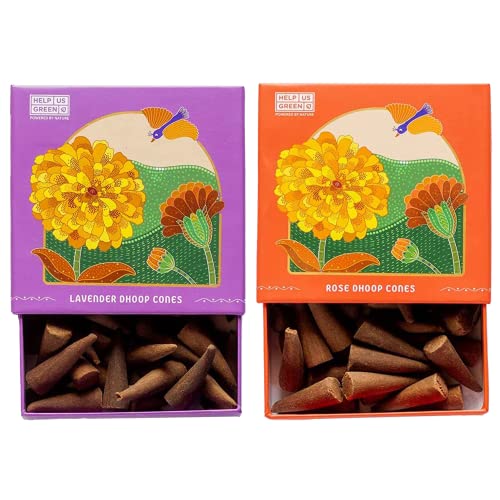Image of Natural Incense Fragrance Lavender and Rose Dhoop Cones with Holder (80 pcs) | Havan for Pooja, Home & Festivals I Natural Guggal /Loban Original |Pack of 2 (40 Cones /Pack)