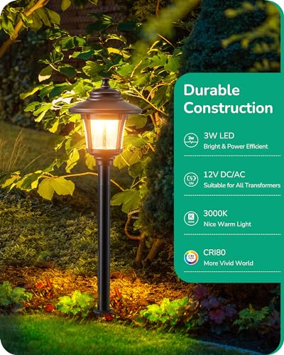 EDISHINE Low Voltage Pathway Lights Wired, 12V 3W 120LM 3000K Seed Glass Outdoor Landscape Lighting with Connectors, ORB Waterproof Electric LED Landscape Path Lights for Walkway Garden Yard, 10 Pack - Image 2
