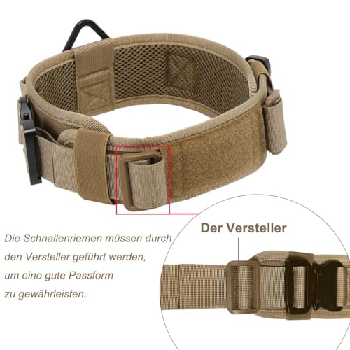 Vmokki Gepolstertes Hundehalsband 7cm Breit mit Zwei Schnalle, Kontrollgriff Taktisch Verstellbar Hunde Halsband für Große Hunde (Braun)