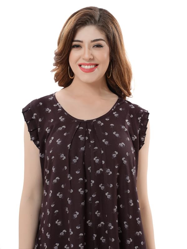 Image of Women's Viscose Blend Comfort Short Nighty with Side Pockets | Soft Printed Short Night Dress for Everyday Wear | Easy to Wear (CS5001)