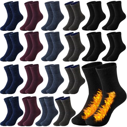 Handepo 20 Pairs Mens Wool Socks Bulk Thermal Winter Thick Cozy Interior Warm Boot Socks for Men Women Homeless Unisex Gift(Classic Colors)