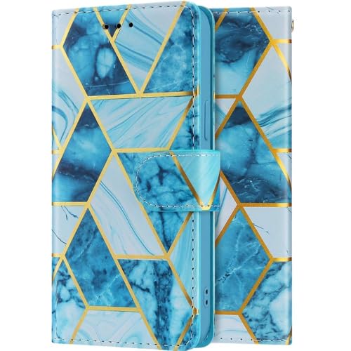 Image of ClickCase for Oppo Reno 15 5G Marble Series Faux Leather Back Case Card Holder Wallet with Magnetic Closure Flip Cover for Oppo Reno 15 5G (Marble Blue)