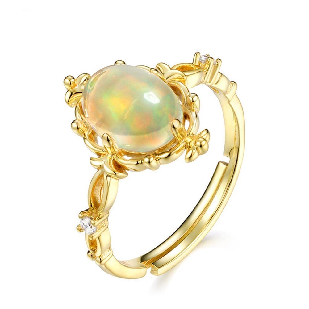 WOKEZ Statement Rings Dainty Fashion Delicate 925 Sterling Silver Pink Crystal Lemon Crystal Ring Birthday for Women (Color : Opal)