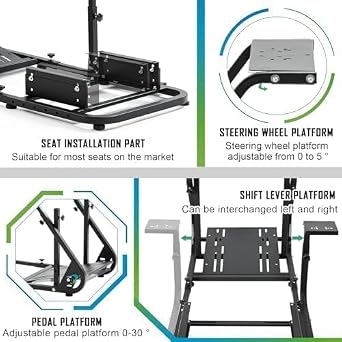 Hottoby Driving Racing Cockpit with Black Seat Fit for Logitech G920 G923 G29, for Thrustmaster, Mountable Monitor Stand,Adjustable Double Arm Reinforcement, No Steering Wheel,Pedal & Handbrake