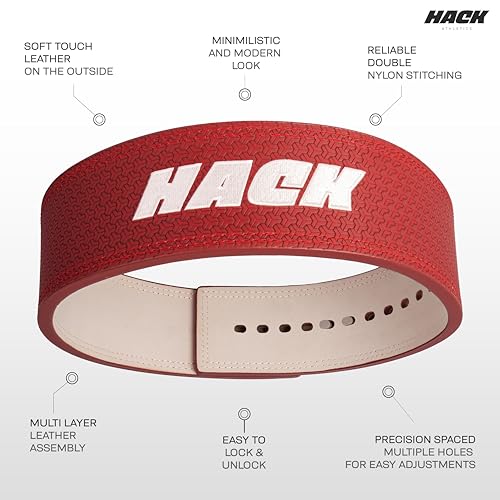 Image of Hack Athletics Premium 13MM Weight Lifting Lever Belt -Power Lifting Belt for Men & Women for Lower Back Support, Multipurpose Gym Workouts Deadlifts Squats Powerlifting (2-Claw) (Signature Red, XS)