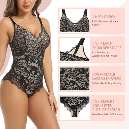 Lace Shapewear for Women Tummy Control Shaperwear V Neck Sleeveless Body Shaper Bodysuit Fajas Women’s Body Shaper4