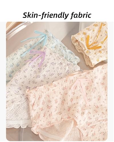 French Cottagecore Ruffled Floral Panties for School Girls Teen Frilly Trim Briefs Breathable Crotch Mid Rise3
