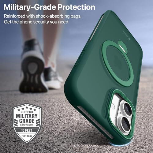 Image of eller sante Maximus Back Cover Case for iPhone 16 Plus with Magnetic Alloy Ring Metal Kickstand Camera Protector TPU Shockproof 10ft Drop Protection Compatible with Mag-Safe- Green