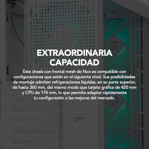 Miniatura 5 de NOX Xtreme Products Hummer Aero – Semitorre ATX|M-ATX | ITX Incluye 4 Ventiladores ARGB PWM 140mm, Frontal Mesh, Lateral Cristal Templado, USB-C y USB 3.0, Soporte GPU 420mm, Filtro Magnético, Blanco