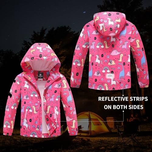 Image of MGEOY Girls Rain Jacket Lightweight Waterproof Hooded Cotton Lined Raincoat Windbreaker for Kids Size 4-12 Years