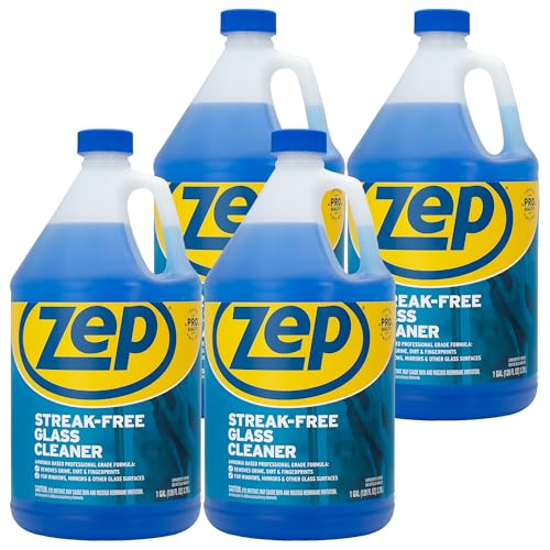 Zep Streak-Free Glass Cleaner - 1 Gallon (Case of 4) ZU1120128 - Professional Grade Formula that Cleans Dirt, Fingerprints, Grime, Smoke Haze, and Toothpaste on Windows, Mirrors, and Other Glass