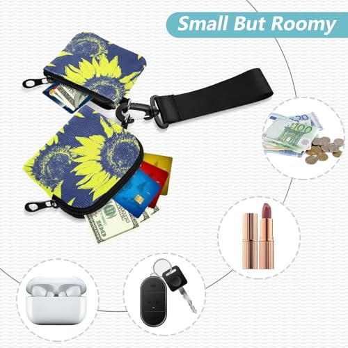 Sunflower Lime Green and Navy Blue Women's Coin Wallet Card Holder Small Portable Card Money Holder with Zipper Coin Pocket for Work Travel 2 Pcs2