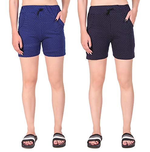Trendy World Women’s Regular Polka Print Cotton Shorts with Pockets Multicolor (Pack_2)