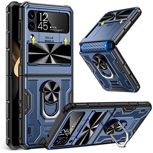Caka For Samsung Galaxy Z Flip 4 Case, Z Flip 4 Case With Kickstand, Camera Cover & Hinge Protection With Built-In 360°Rotate Ring Stand Magnetic Protective Phone Case For Galaxy Z Flip 4 5G-Blue #TOP10