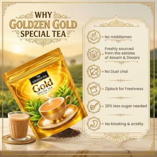 Image of GOLDZENTEA Special Gold Tea | Premium Assam Blend | Strong Kadak Chai | Rich Aroma & Full Flavor | Chai Patti | 1kg