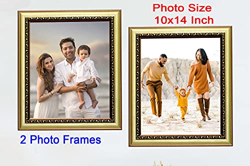 Image of Photo frame 10x14 Inch set of 2 Dark Golden Color flexiable Glass (acrylic) & synthetic wood customized Modern Collage Photo Frames for Wall Hanging