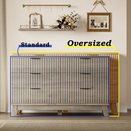 Image of BORNOON 53 inch Long Dresser for Bedroom, 6-Drawer Dresser with Fluted Fronts, Wide Wood Chest of Drawers, Smooth Metal Slides, Stable Base, Modern Clothes Storage Cabinet for Living Room, Hallway