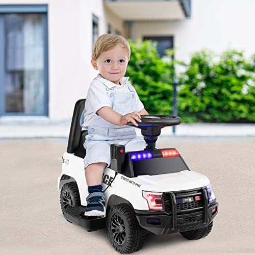 COSTWAY Polizei Elektroauto für Kinder, 6V Elektrisches Kinderauto mit Stauraum & Megafon & Warnlicht & Hupe & Fußpedalen, Elektro Auto für Kinder ab 18 Monaten (Weiß) – Bild 3