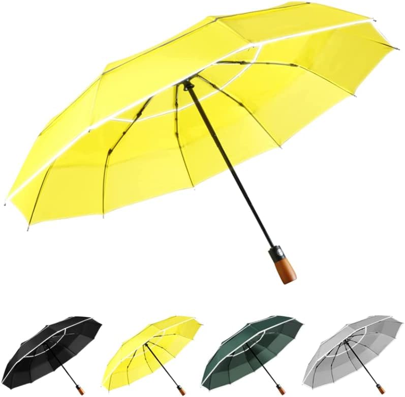 YumSurAutomatic Folding Umbrella,Windproof Compact Umbrella with Two Reflective Stripes, Portable Travel Umbrella, UV Protection Sun Umbrella with Reinforced Frame For Rainy Sunny Days Night Time Use