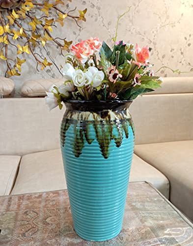 Image of Niyara Premium White Self Pattern Look Ceramic Pots Planters for Indoor Plants,Succulent,Outdoor,Balcony,Home,Garden,Office Size -Large 7.5 inches by 14 inches, Shape :Cylindrical (Blue)